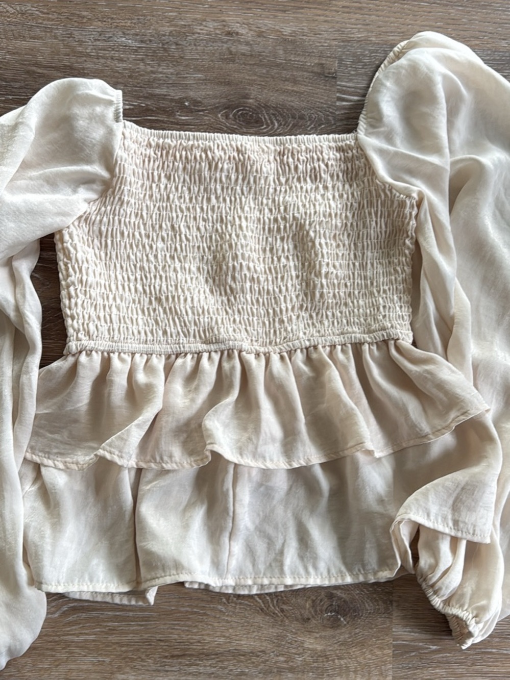 Altar'd State Cream Smocked Ruffle Peasant Blouse - Picture 2 of 3